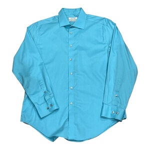 Calvin Klein Dress Shirt Mens 16 32/33 Turquoise Slim Fit Non Iron Long Sleeve